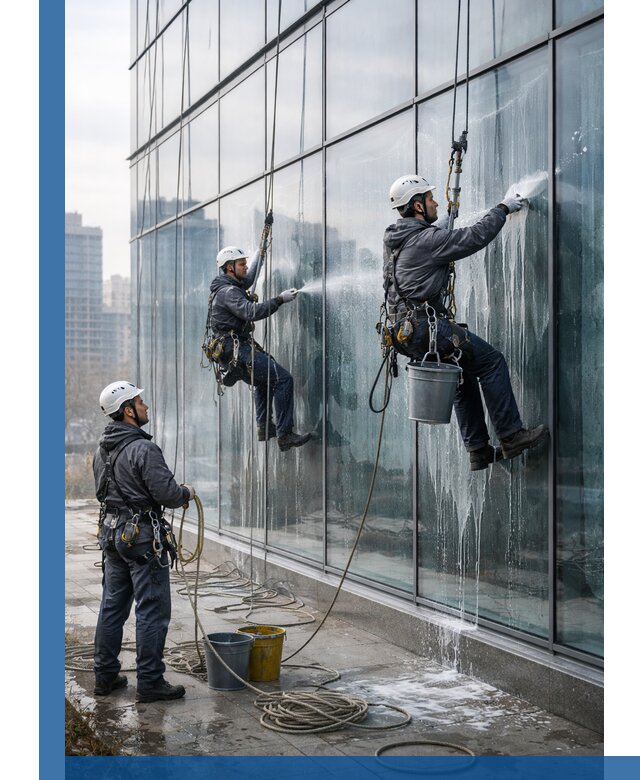 Промышленная мойка панорамных окон на высоте в Черногорске