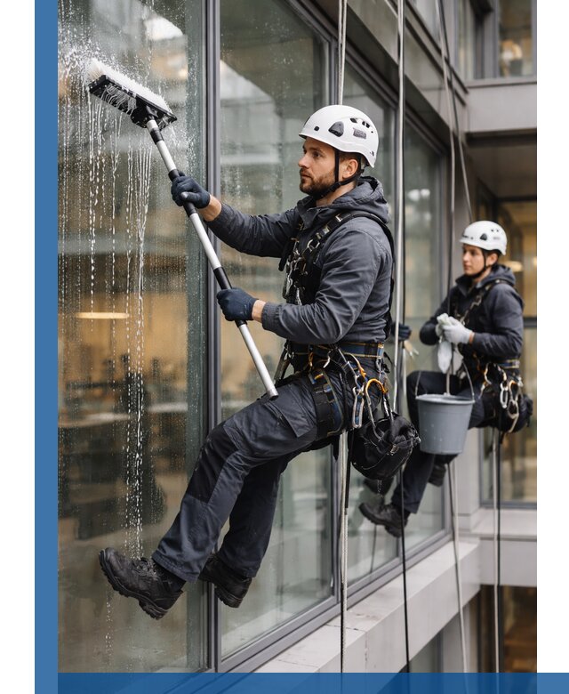 Профессиональная мойка витражей промышленными альпинистами в Черногорске
