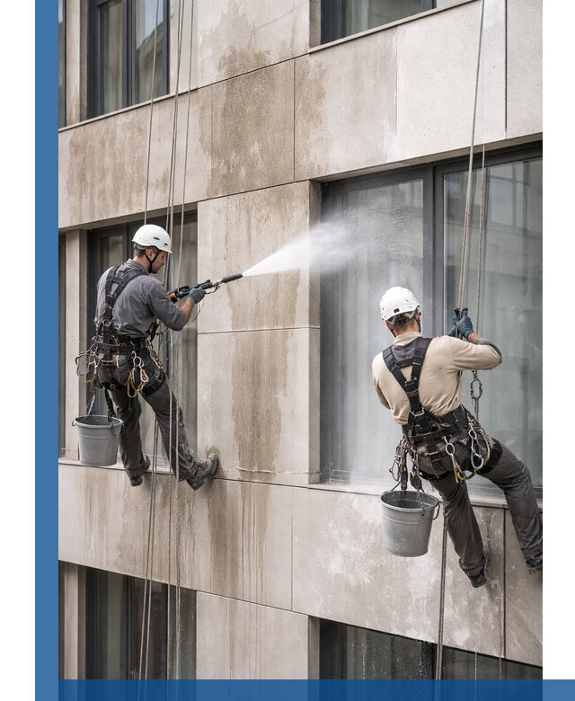 Послестроительная мойка фасада промышленным альпинизмом в Черногорске