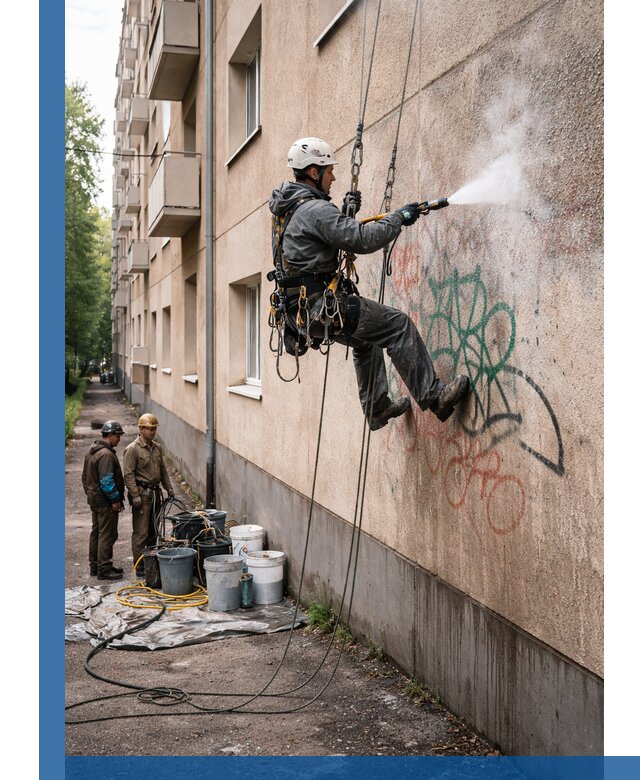 Удаление граффити с фасада в Черногорске без следов и повреждений