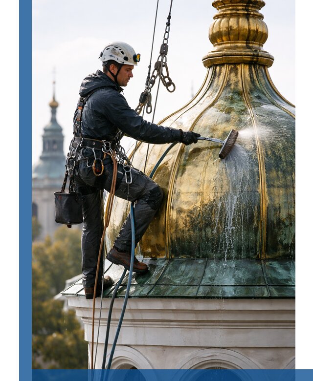 Профессиональная мойка куполов и шпилей высотными альпинистами в Черногорске