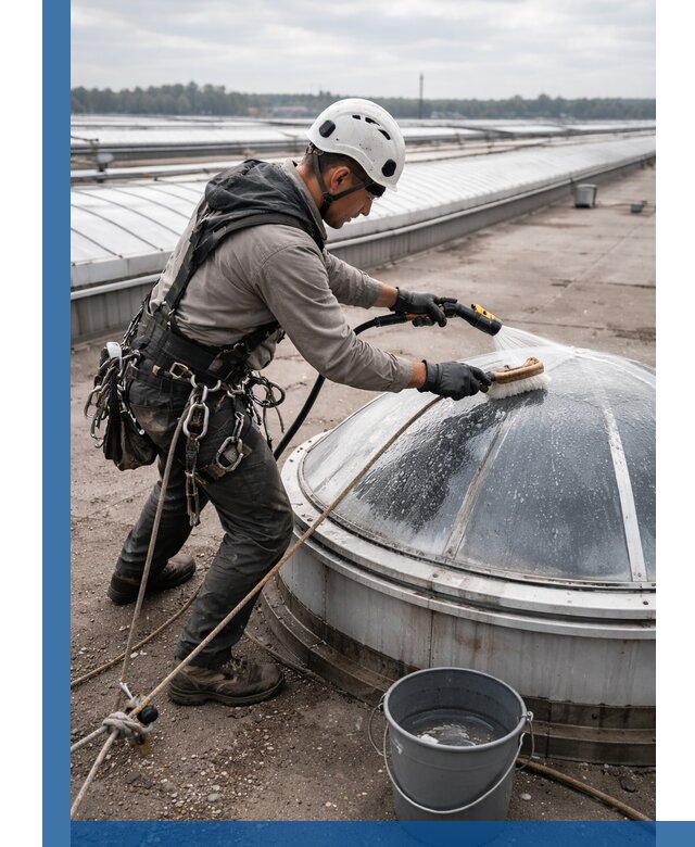 Мойка зенитных фонарей на кровле для промышленных объектов в Черногорске