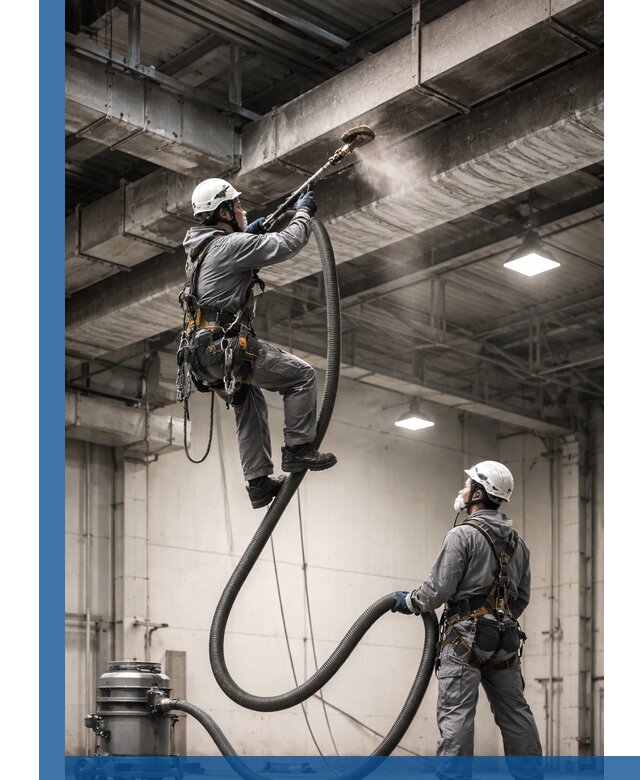 Обеспыливание потолочных конструкций в Черногорске промышленным альпинизмом