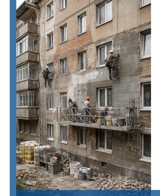 Капитальный ремонт фасада в Черногорске с восстановлением и гидроизоляцией