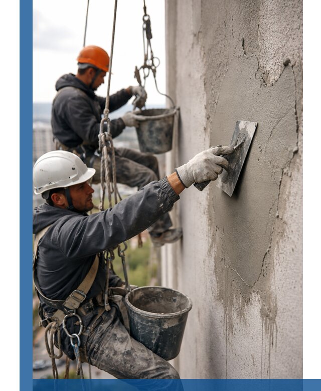 Штукатурка фасада на высоте в Черногорске профессиональные работы