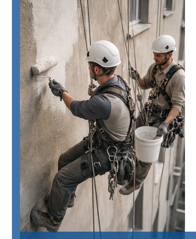 Грунтовка фасада на высоте в Черногорске промышленными альпинистами