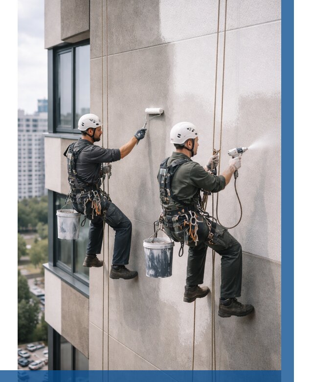 Покраска фасада альпинистами в Черногорске от 306 р. | ВЫСОТНИК-Чрн