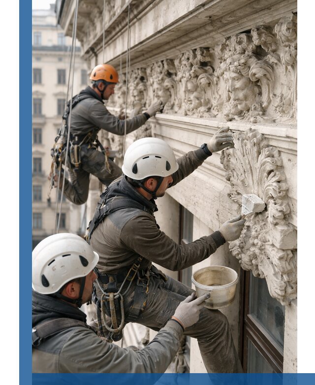 Реставрация фасадной лепнины с высотными работами в Черногорске