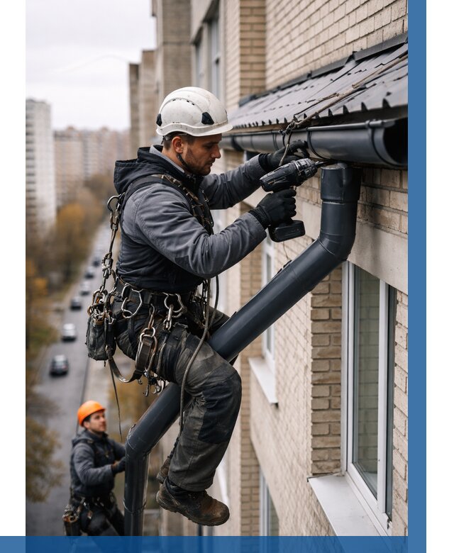 Монтаж водосточной системы на здании в Черногорске от 5104 р. | ВЫСОТНИК-Чрн