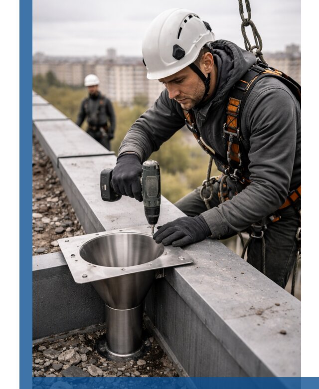 Монтаж водосточных воронок в Черногорске для промышленных зданий