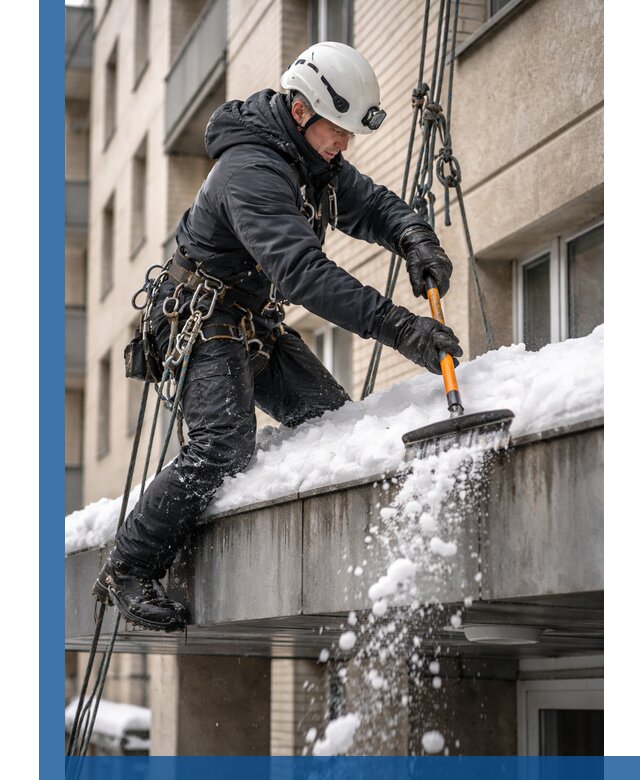 Очистка козырьков от снега в Черногорске круглогодично безопасно