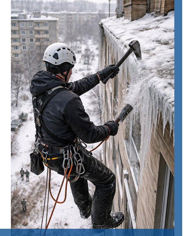 Сбивание сосулек с крыши в Черногорске по цене от 4593 р. | ВЫСОТНИК-Чрн