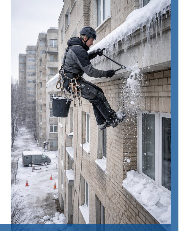 Удаление наледи с карнизов в Черногорске от 357 р. | ВЫСОТНИК-Чрн