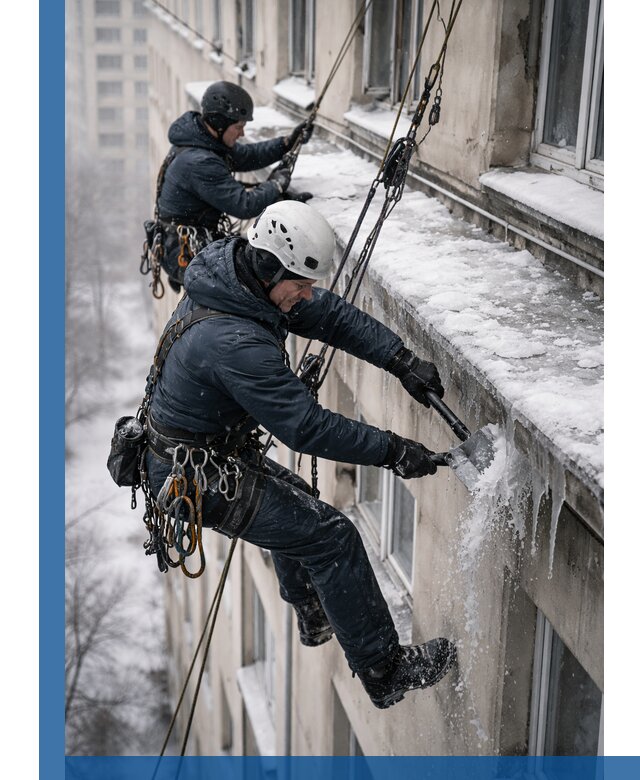 Удаление наледи и сосулек с карнизов в Черногорске профессионально