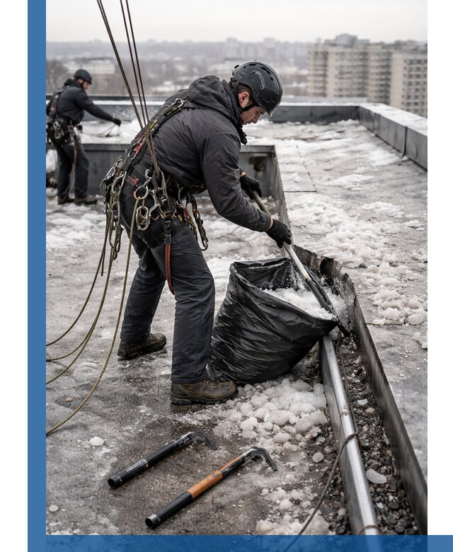 Аварийная очистка кровли в Черногорске от промальпинистов
