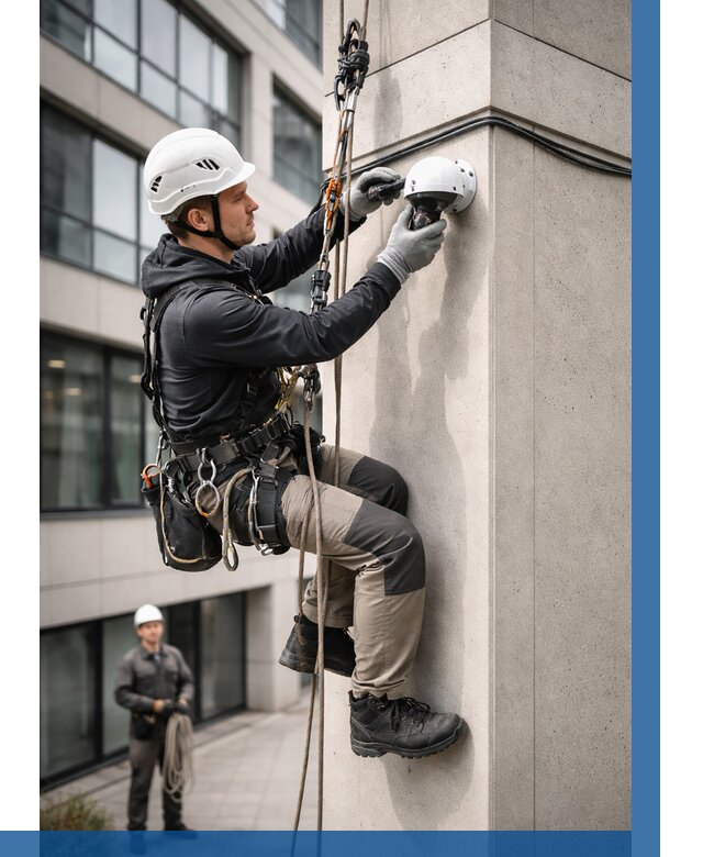 Монтаж камер видеонаблюдения на фасаде в Черногорске от 8676 р.-ВЫСОТНИК-Чрн