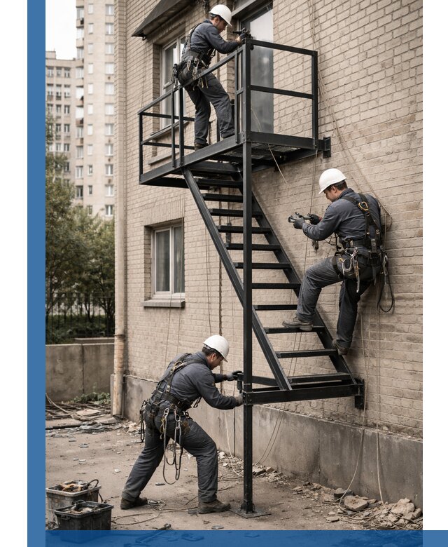 Монтаж пожарной лестницы в Черногорске, установка и крепление