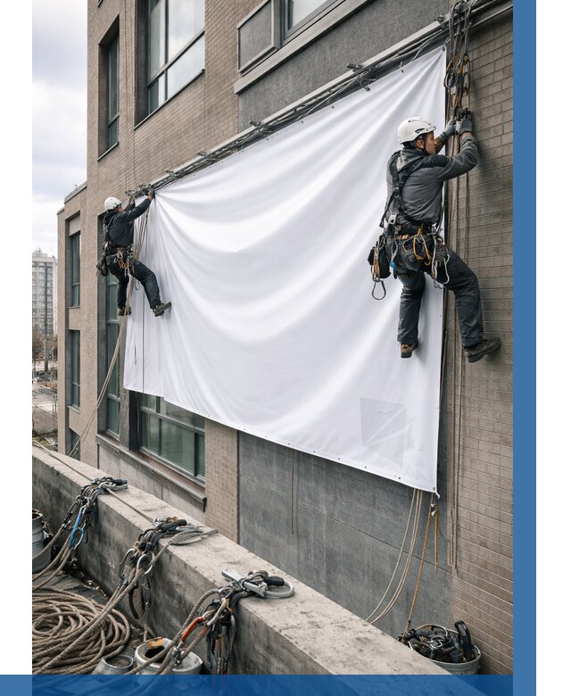 Монтаж баннеров на фасаде в Черногорске от 663 р. заказать ВЫСОТНИК-Чрн