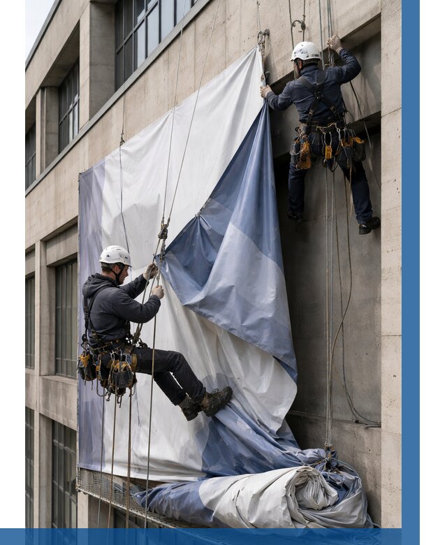 Демонтаж баннеров с фасада в Черногорске от 4593 р. | ВЫСОТНИК-Чрн