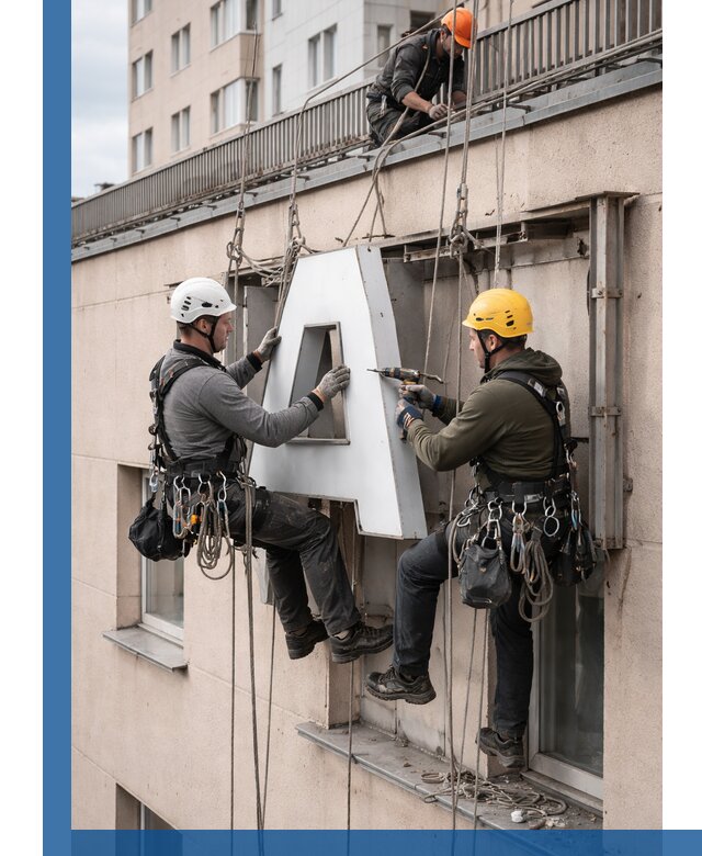 Ремонт и восстановление наружных вывесок на высоте в Черногорске