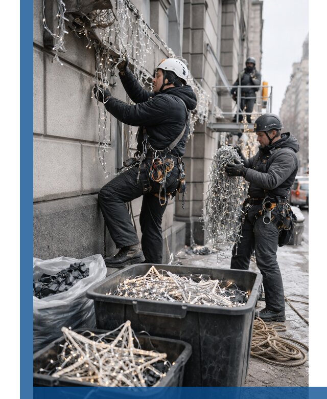 Демонтаж новогоднего оформления и гирлянд в Черногорске