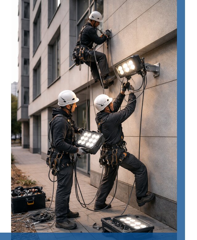 Монтаж прожекторов на фасаде в Черногорске от 7655 р. | ВЫСОТНИК-Чрн