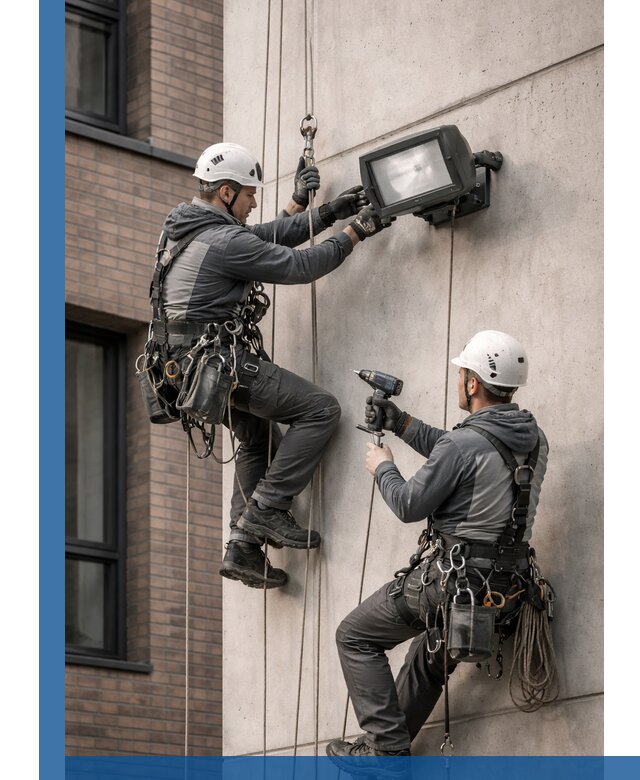 Профессиональный монтаж фасадных прожекторов в Черногорске под ключ