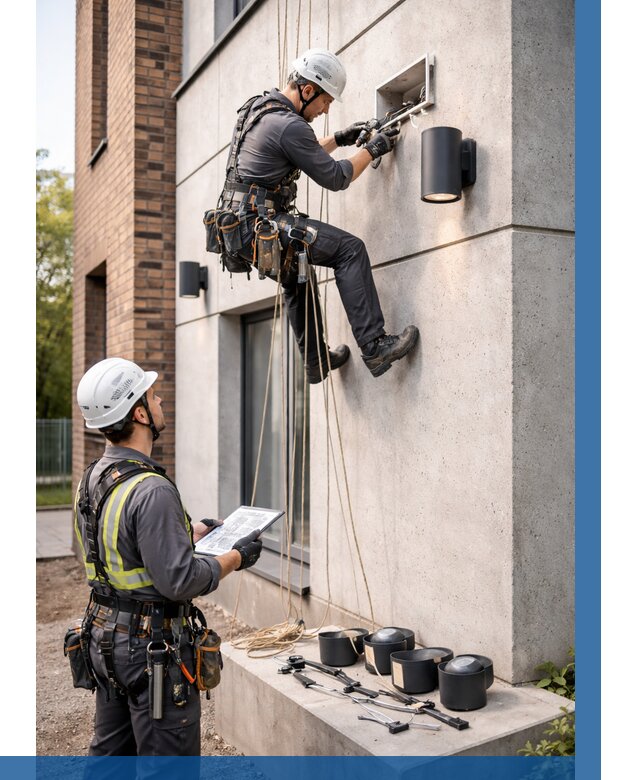 Монтаж фасадного освещения в Черногорске от 2552 р. | ВЫСОТНИК-Чрн