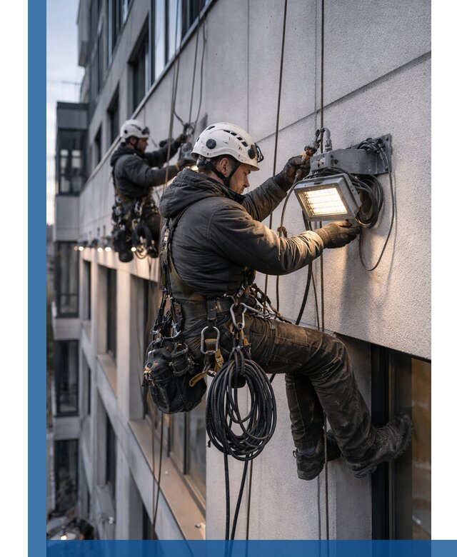 Монтаж фасадного освещения в Черногорске установка и подключение