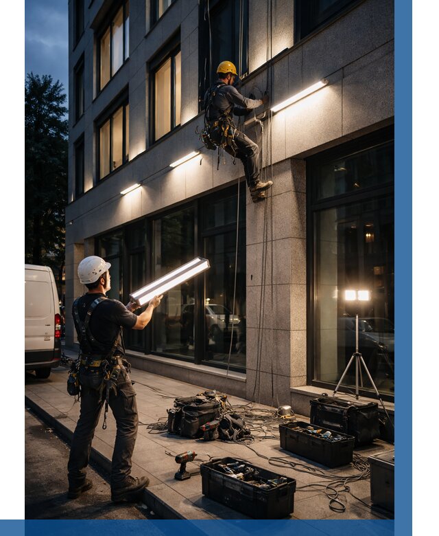 Монтаж архитектурной подсветки здания в Черногорске от 2552 р.|ВЫСОТНИК-Чрн