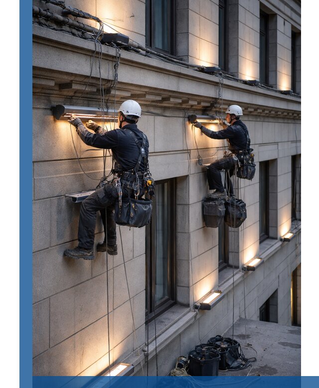 Монтаж архитектурной подсветки фасадов зданий в Черногорске