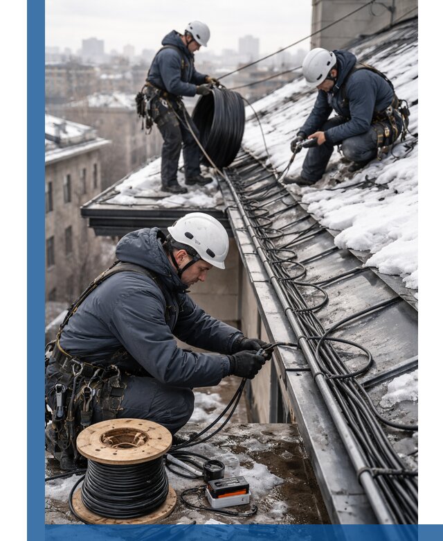 Монтаж греющего кабеля на кровле в Черногорске под ключ
