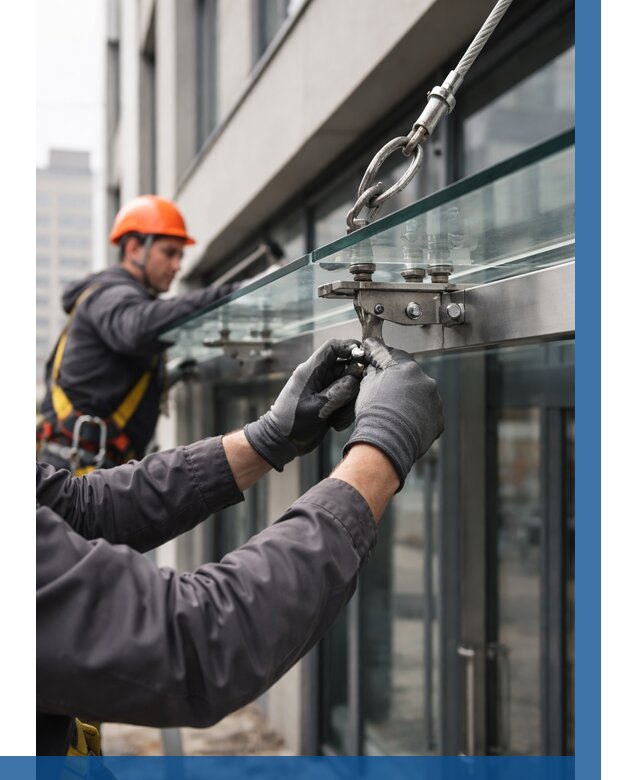 Монтаж стеклянных козырьков в Черногорске от 8676 р. | ВЫСОТНИК-Чрн