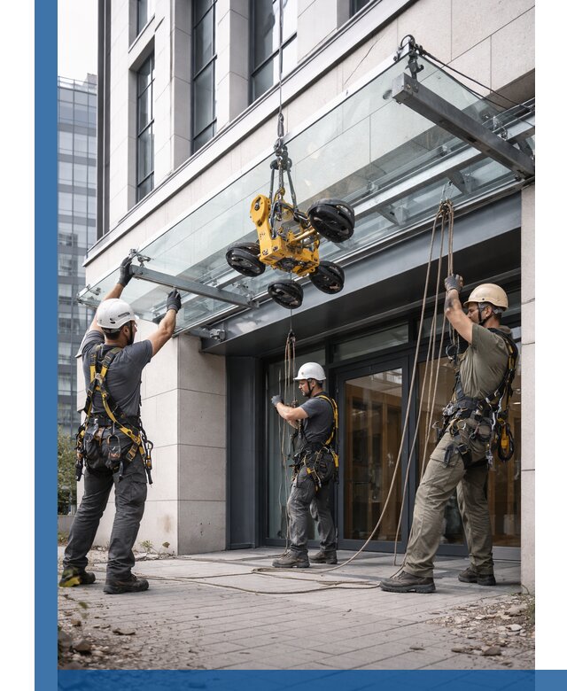 Монтаж стеклянных козырьков под ключ в Черногорске для зданий