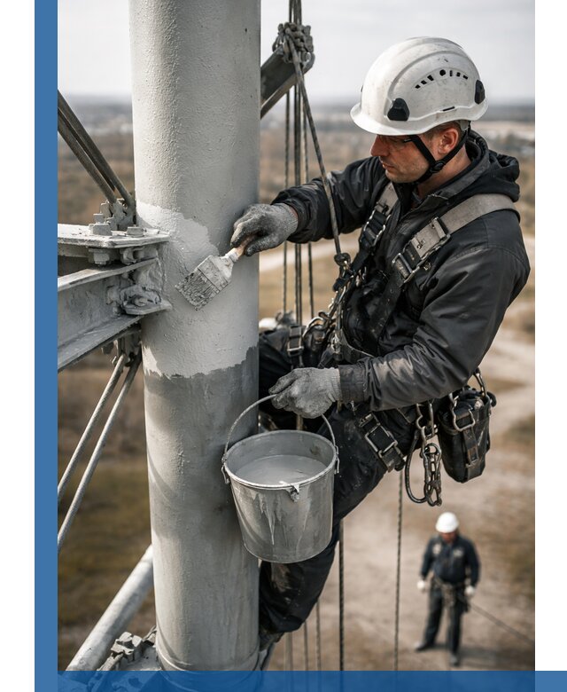 Покраска мачт связи в Черногорске промышленными альпинистами