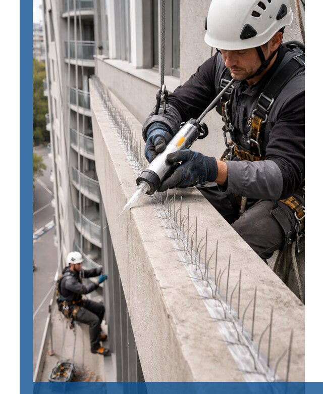 Установка шипов от птиц на фасадах и кровлях в Черногорске